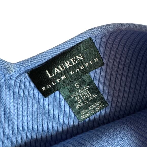 Lauren Ralph Lauren Ribbed Knit Top S Blue V-Neck Long Sleeve Minimalist Fit - Picture 2 of 6